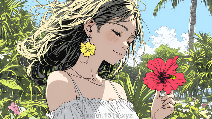 ハイビスカスと若い女性｜6月にだけ咲く花の話
